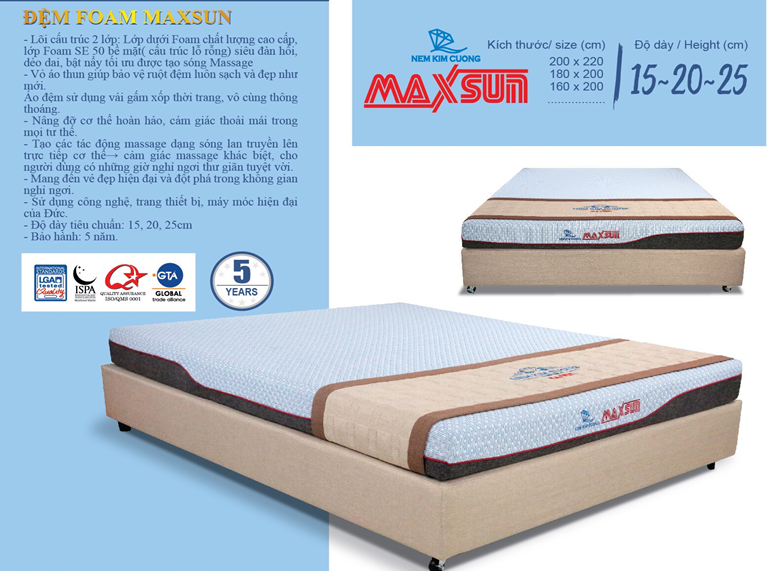 Đệm Foam Maxsun Kim Cương 200x220x20cm